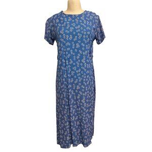 Vintage Blue Floral Midi Dress With Short Sleeves and Side Button Detail, Fundra